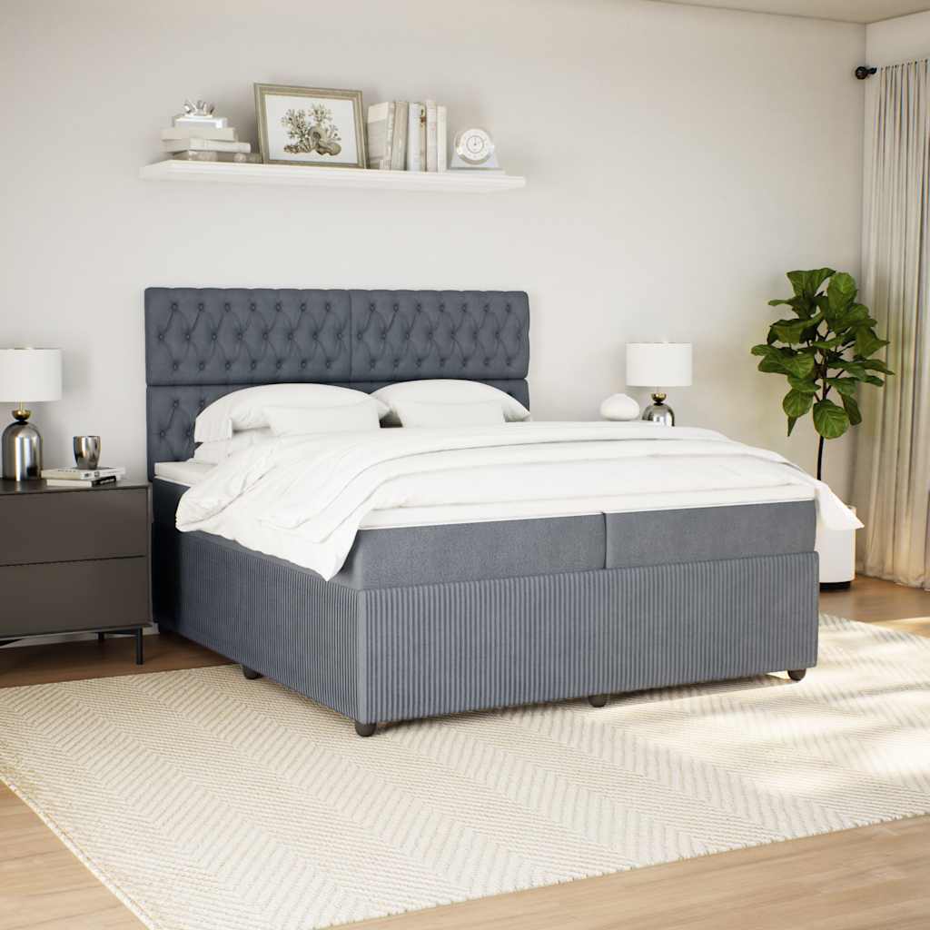 Dark Grey 200x200cm Velvet Bed Slatted Base and Mattress