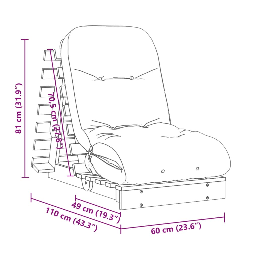 Canapé-lit futon avec matelas 60x206x11 cm bois massif de pin