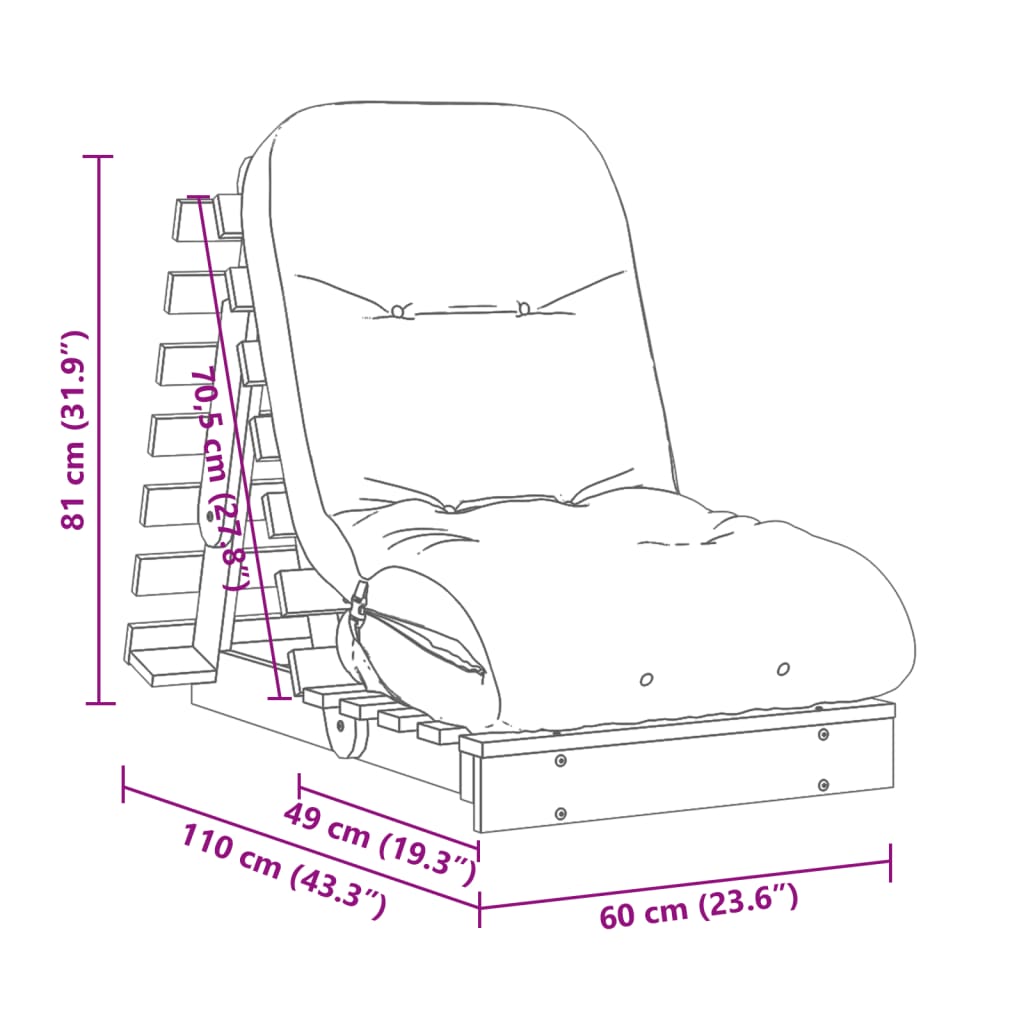 Futon sofa bed with mattress 60x206x11 cm solid douglas wood