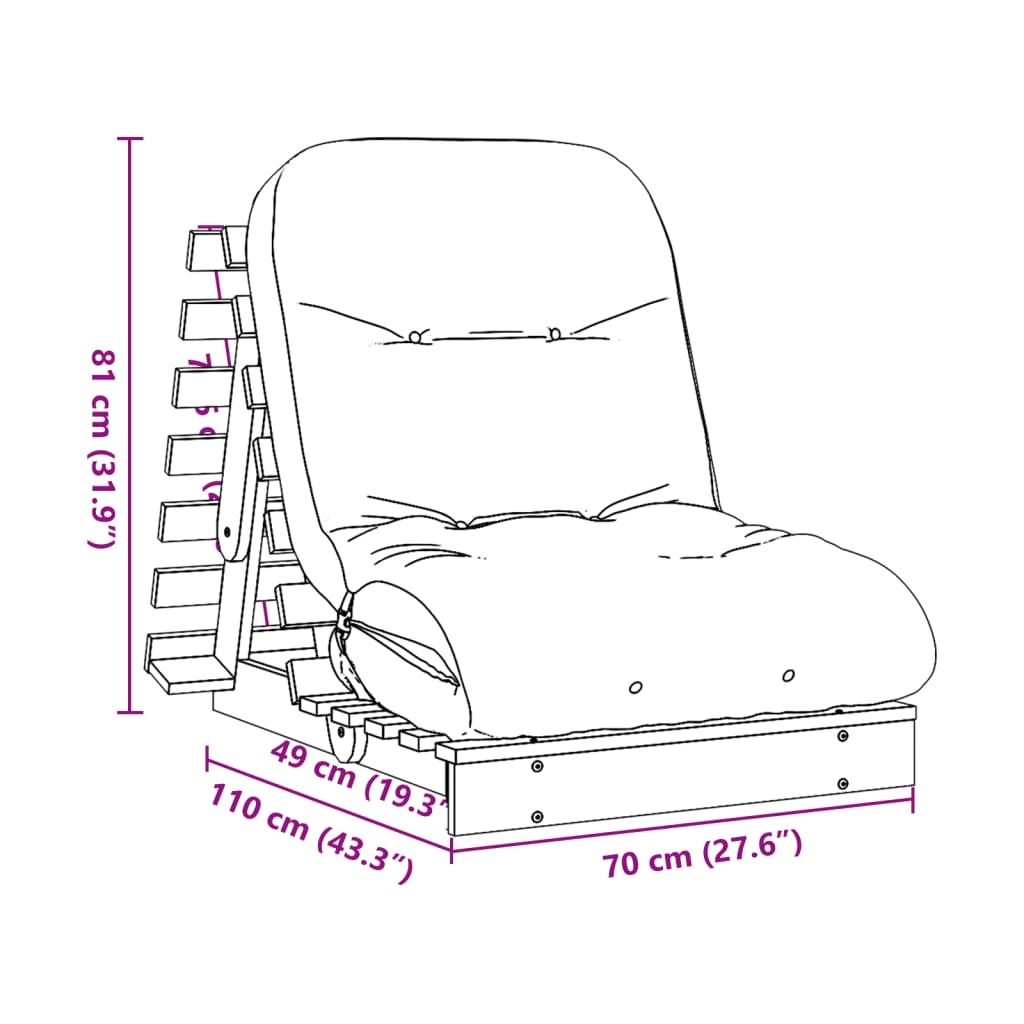 Canapé-lit futon avec matelas 70x206x11 cm bois massif de pin