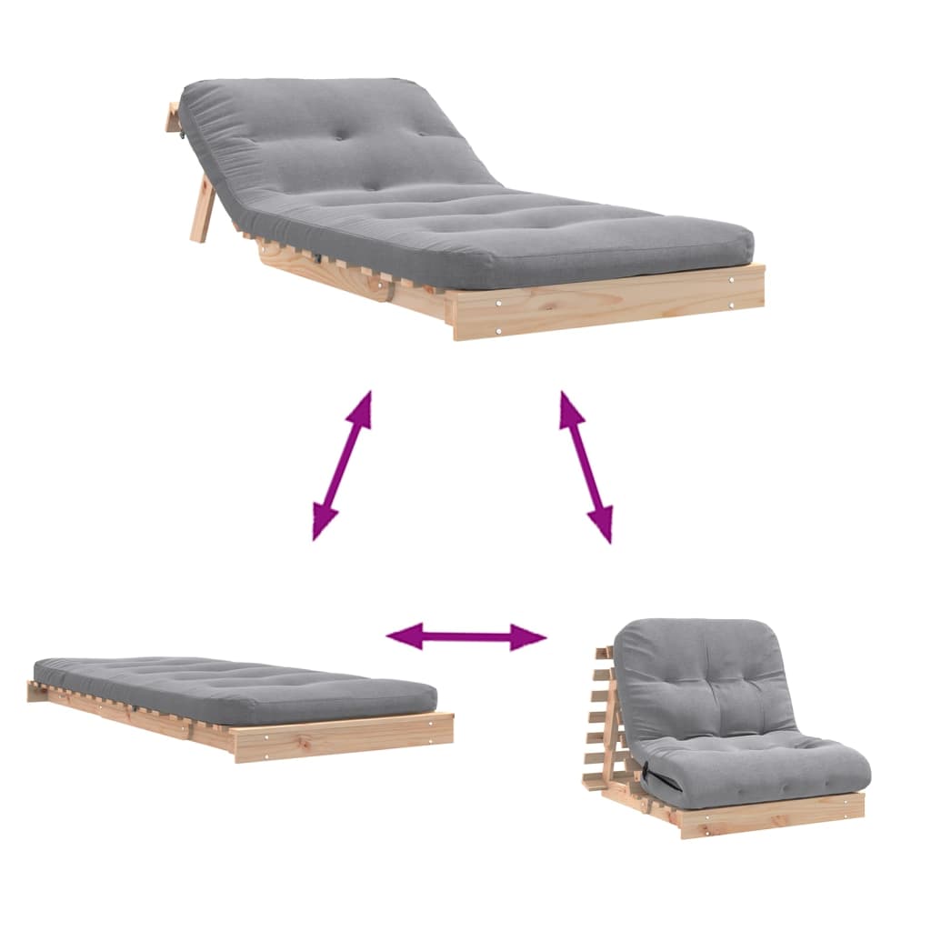 Canapé-lit futon avec matelas 80x206x11 cm bois massif de pin