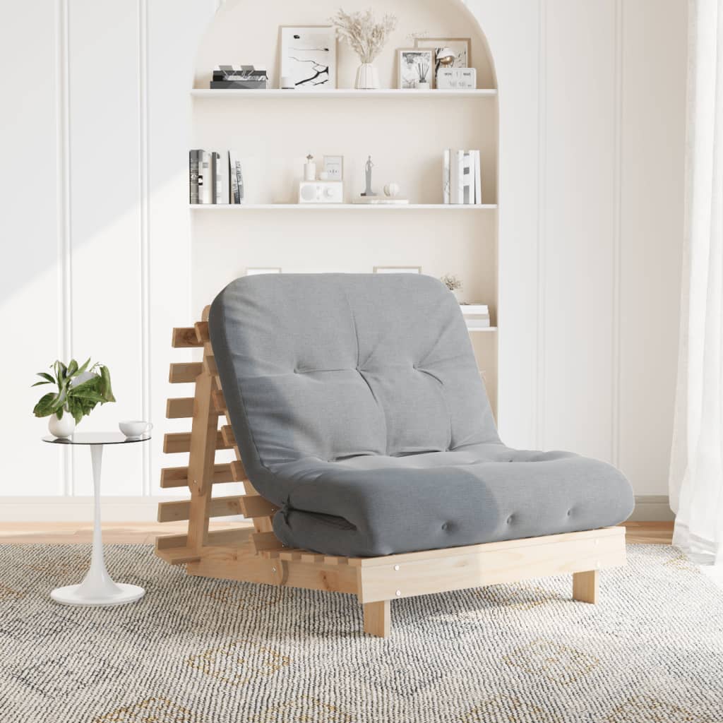 Canapé-lit futon avec matelas 80x206x11 cm bois massif de pin