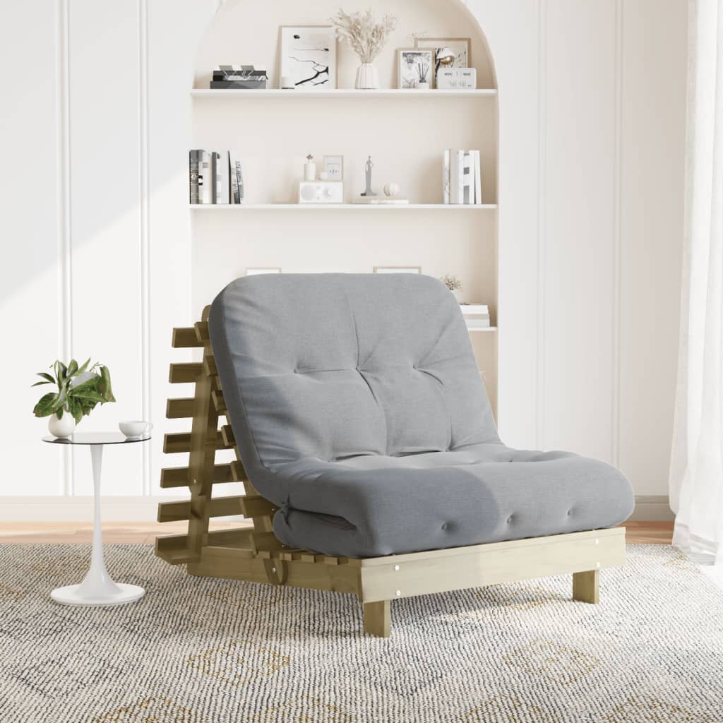 Canapé-lit futon avec matelas 80x206x11 cm bois de pin imprégné