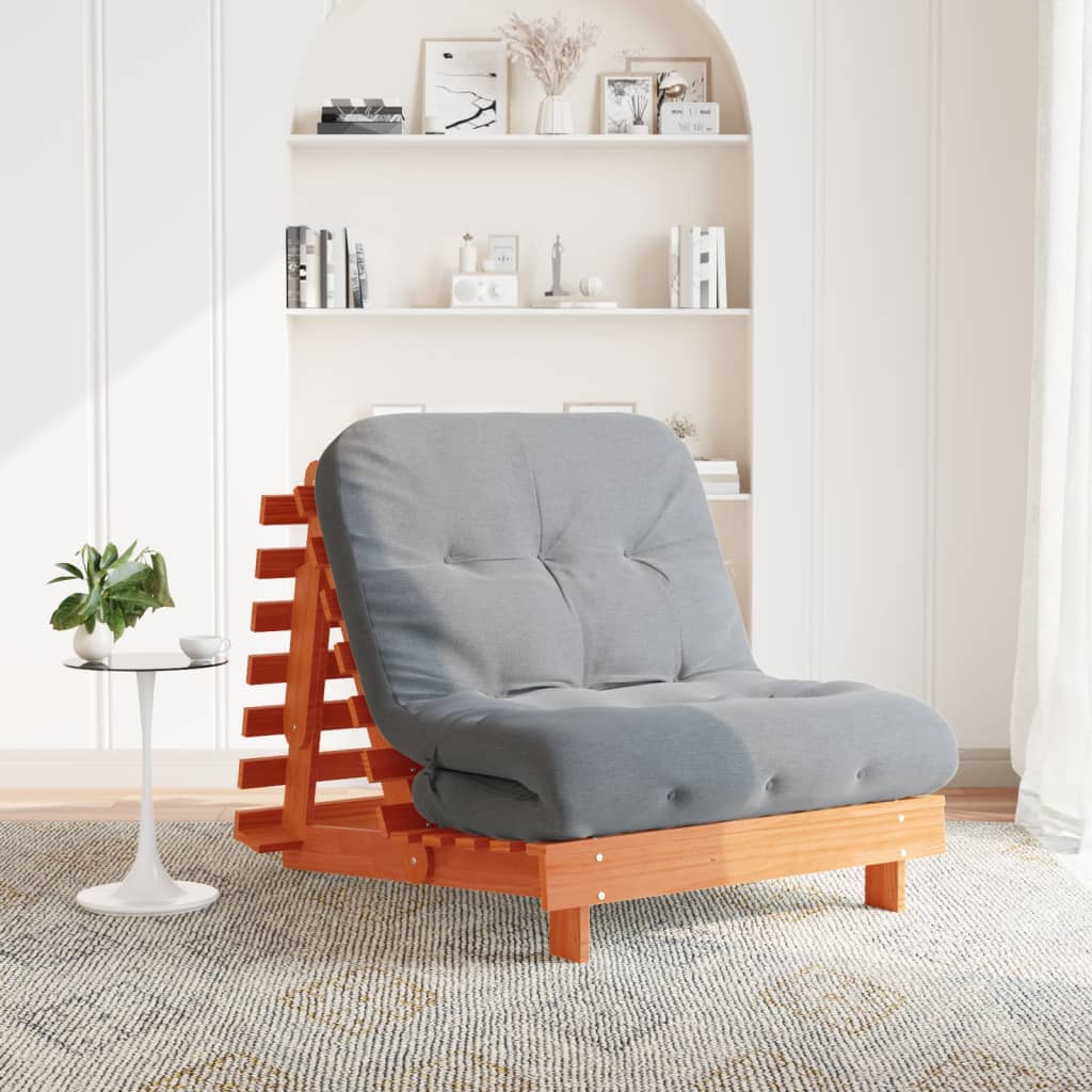 Canapé-lit futon avec matelas 90x206x11 cm bois massif de pin