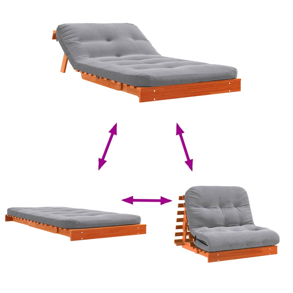 Canapé-lit futon avec matelas 100x206x11 cm bois massif de pin