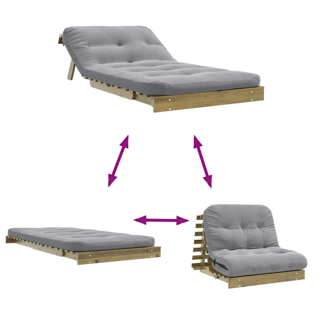 Canapé-lit futon avec matelas 100x206x11cm bois de pin imprégné