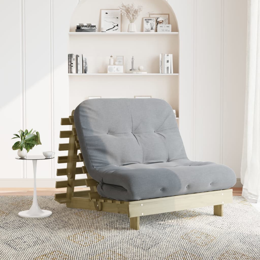 Canapé-lit futon avec matelas 100x206x11cm bois de pin imprégné