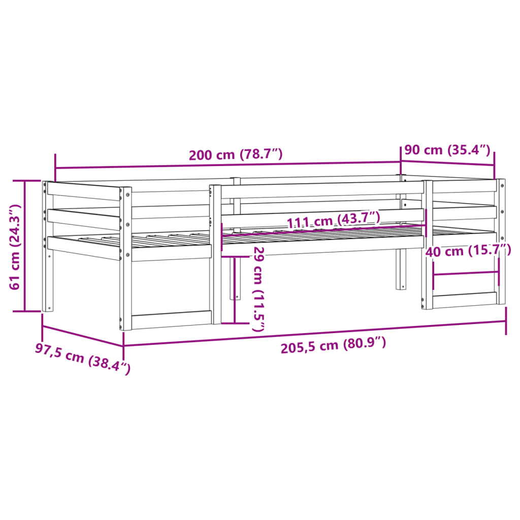 Cadre de lit pour enfants sans matelas 90x200 cm pin massif