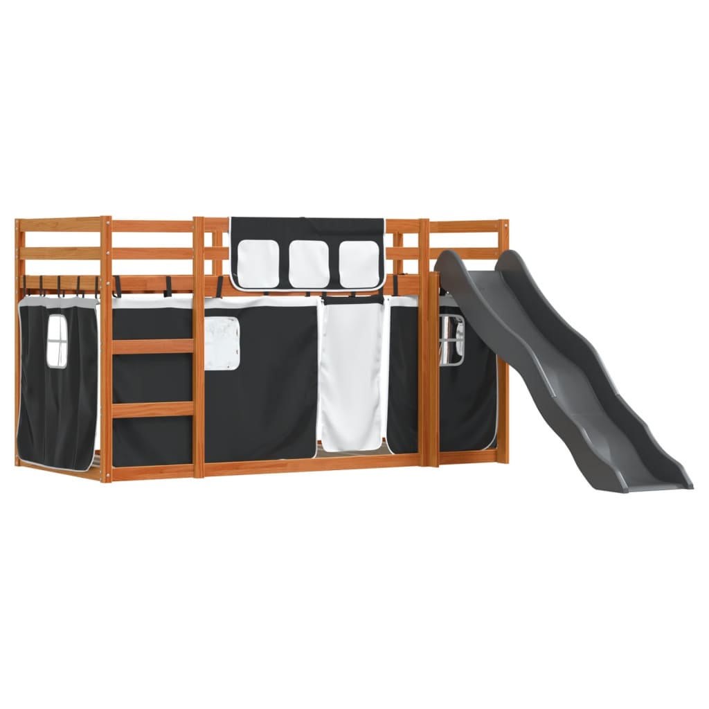 Lit superposé sans matelas avec toboggan blanc noir 90x200 cm