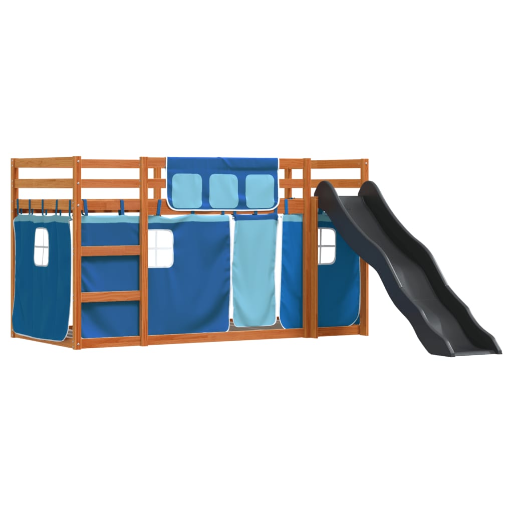 Lit superposé sans matelas avec toboggan et rideaux 90x200 cm