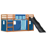 Lit superposé sans matelas avec toboggan et rideaux 90x200 cm