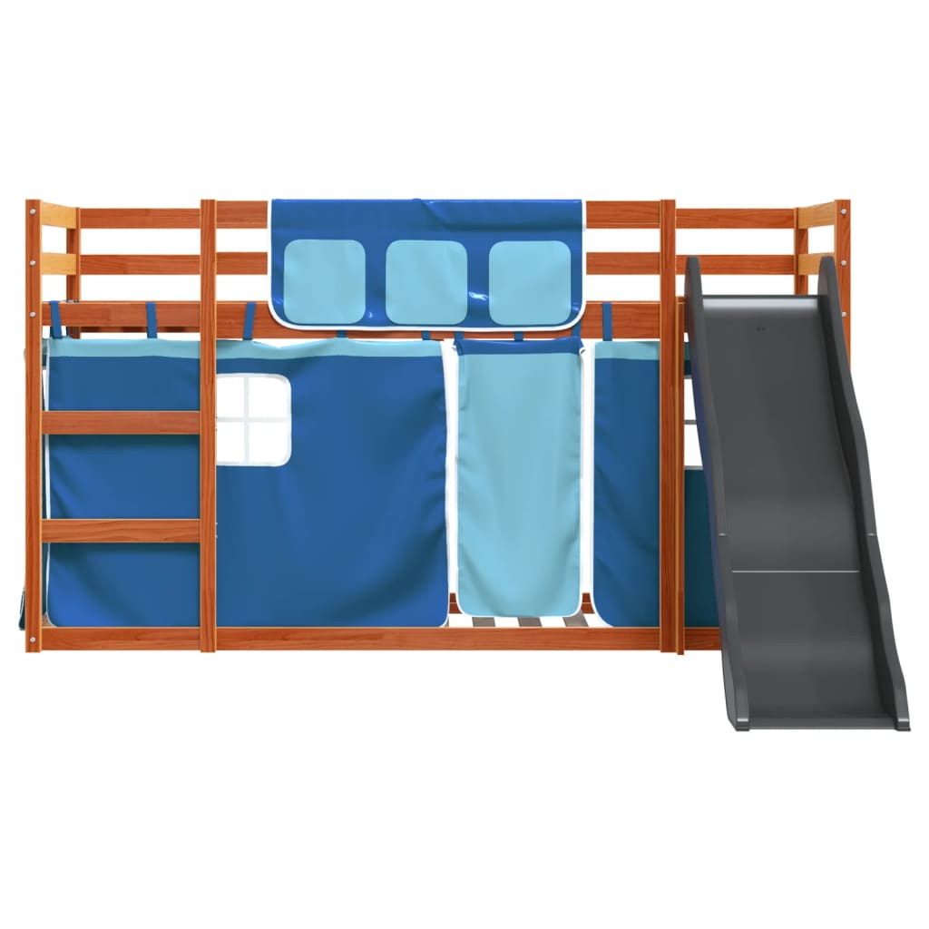 Lit superposé sans matelas avec toboggan et rideaux 90x200 cm