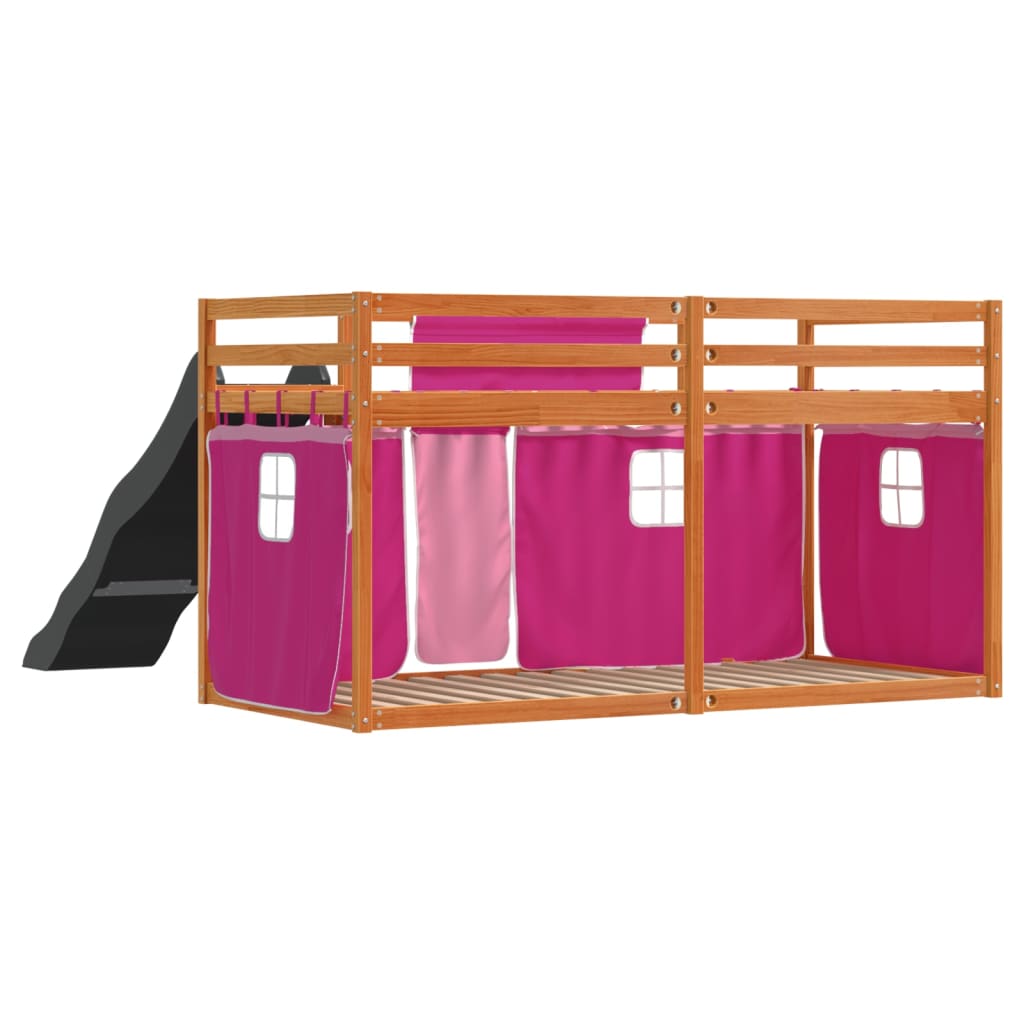 Lit superposé sans matelas avec toboggan et rideaux 90x200 cm