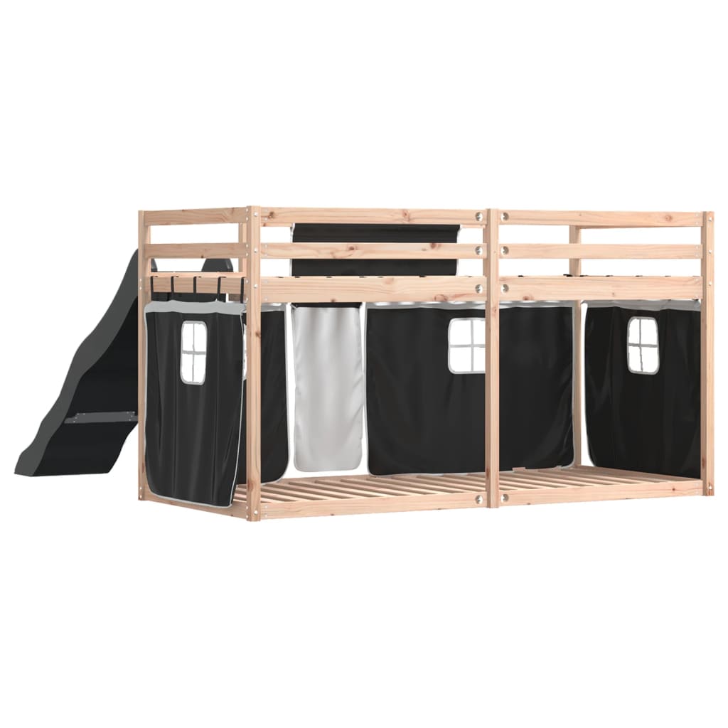 Lit superposé sans matelas avec toboggan blanc noir 80x200 cm