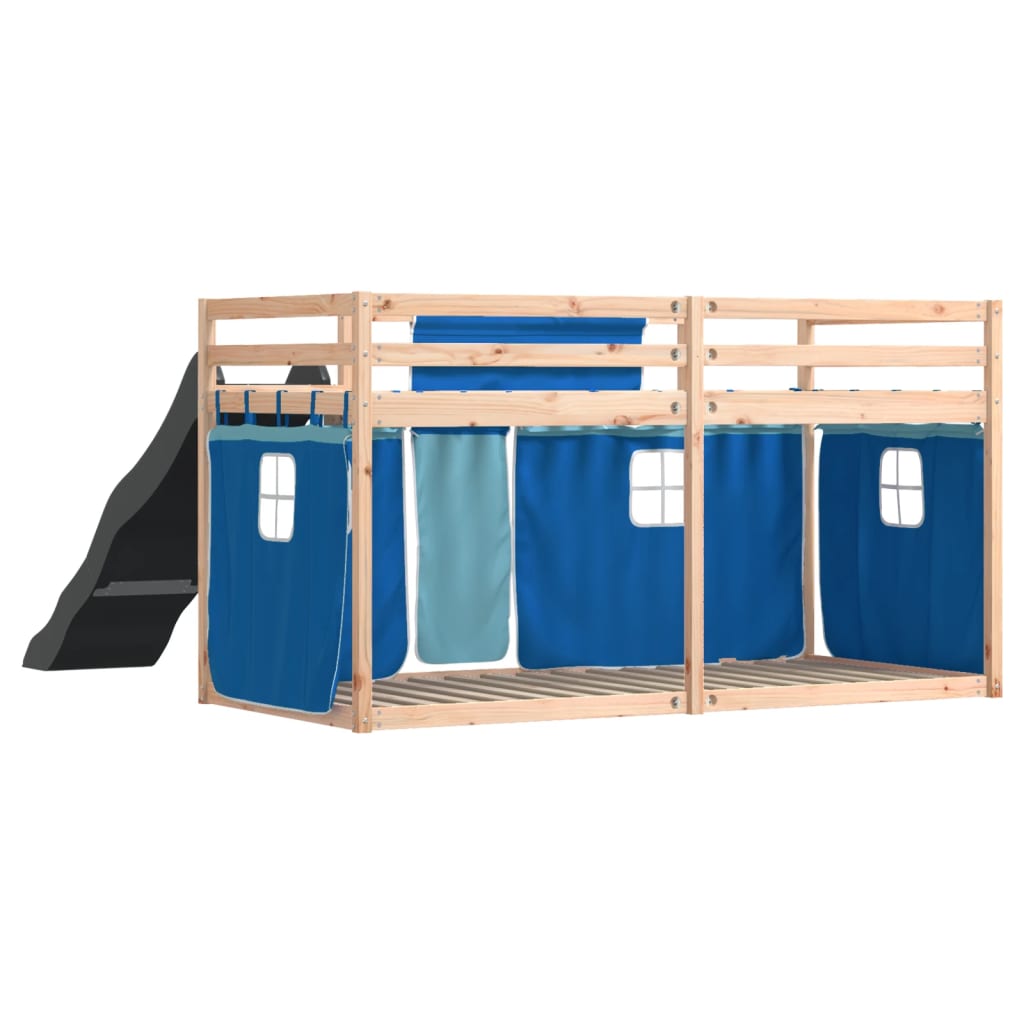 Lit superposé sans matelas avec toboggan et rideaux 80x200 cm