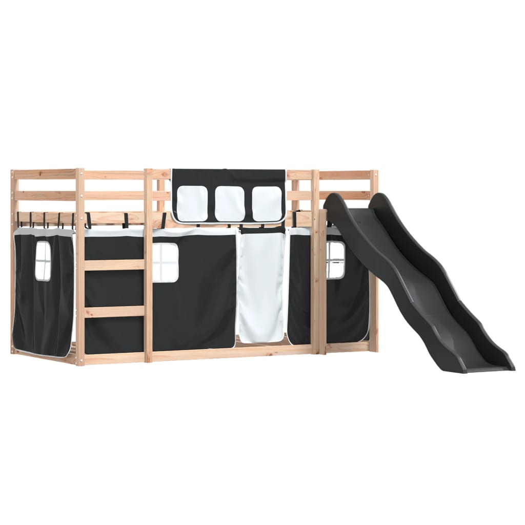 Lit superposé sans matelas avec toboggan blanc noir 90x190 cm