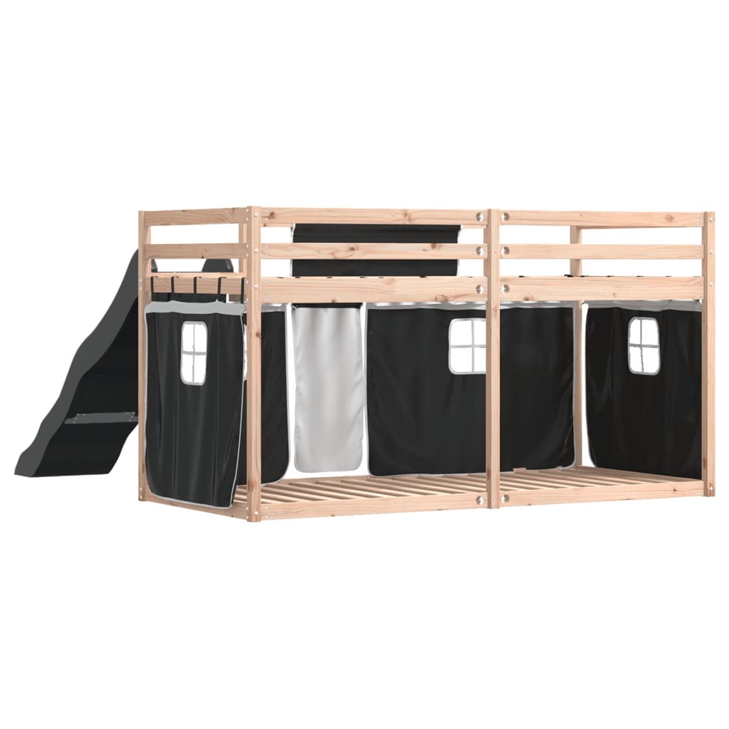 Lit superposé sans matelas avec toboggan blanc noir 90x190 cm