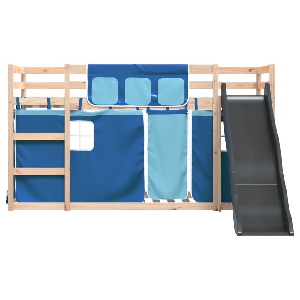 Lit superposé sans matelas avec toboggan et rideaux 90x190 cm