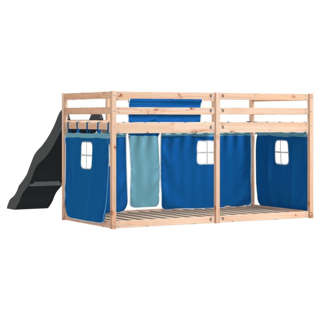 Lit superposé sans matelas avec toboggan et rideaux 90x190 cm