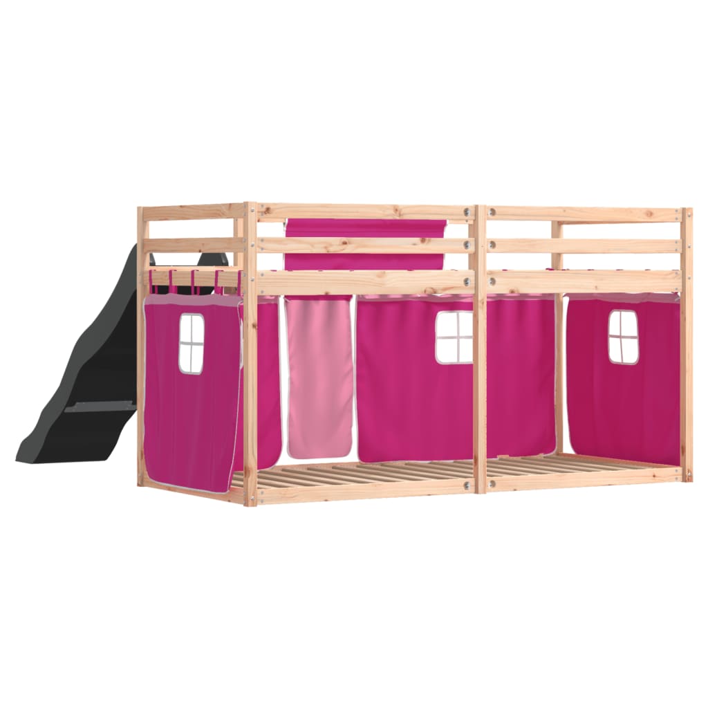 Lit superposé sans matelas avec toboggan et rideaux 90x190 cm