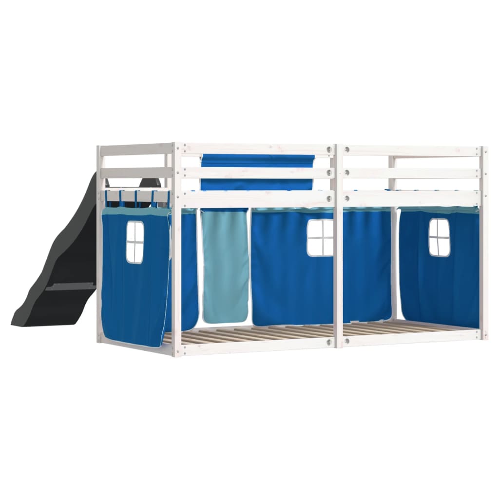 Lit superposé sans matelas avec toboggan et rideaux 90x190 cm