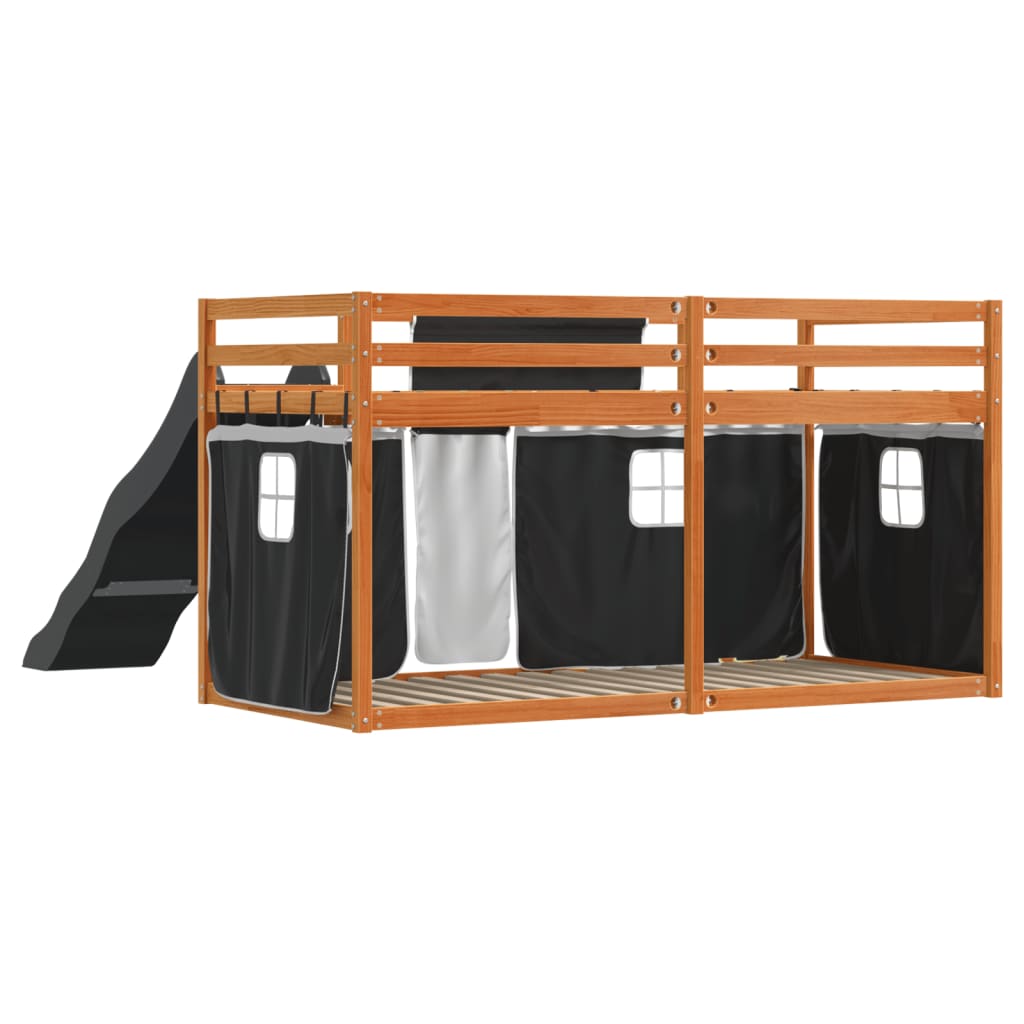 Lit superposé sans matelas avec toboggan blanc noir 90x190 cm