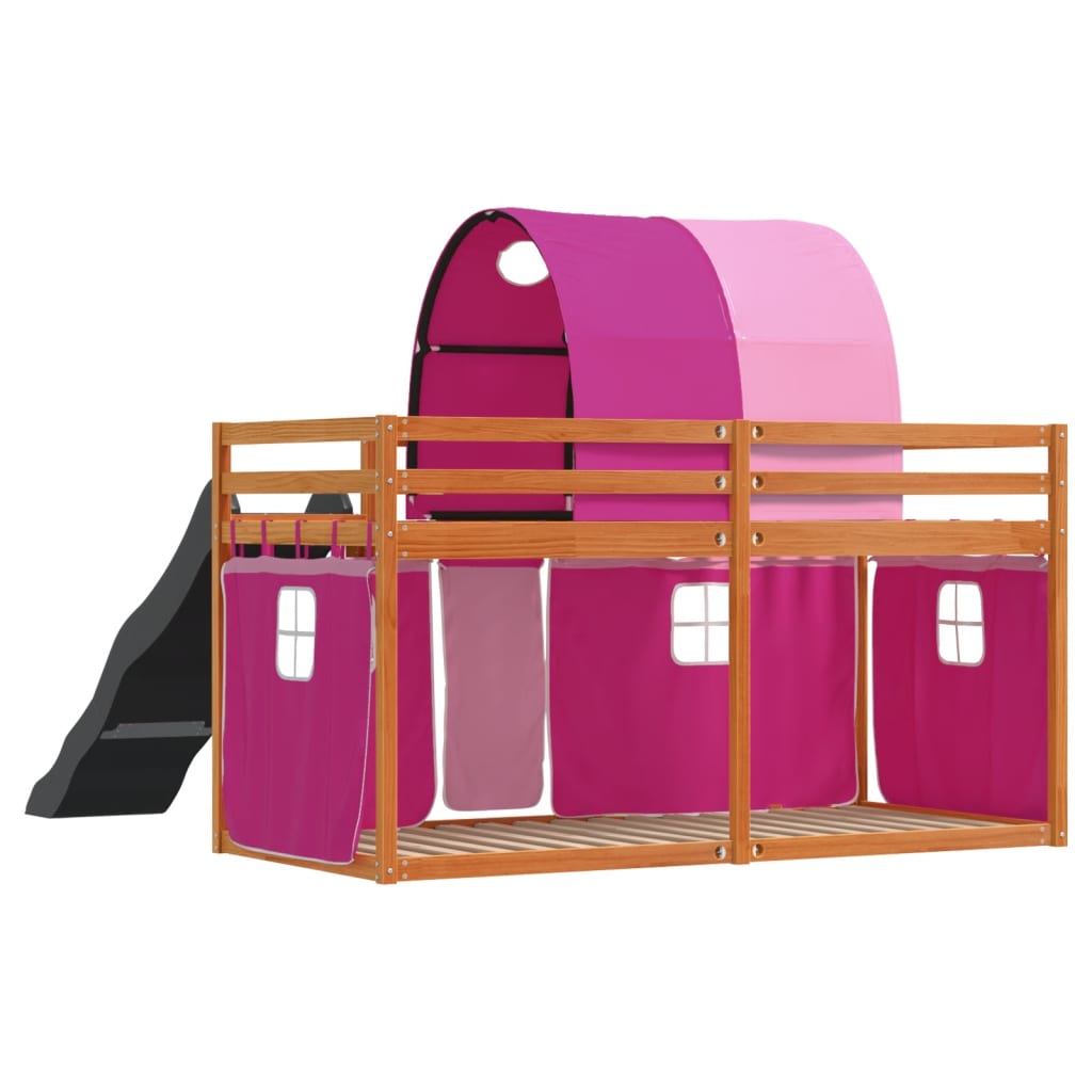 Lit superposé sans matelas avec toboggan et rideaux 90x200 cm