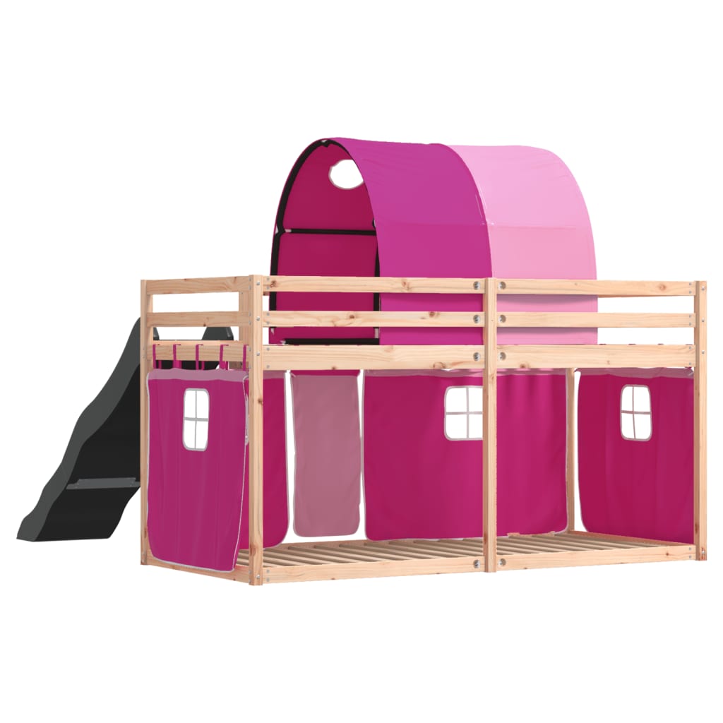 Lit superposé sans matelas avec toboggan et rideaux 80x200 cm