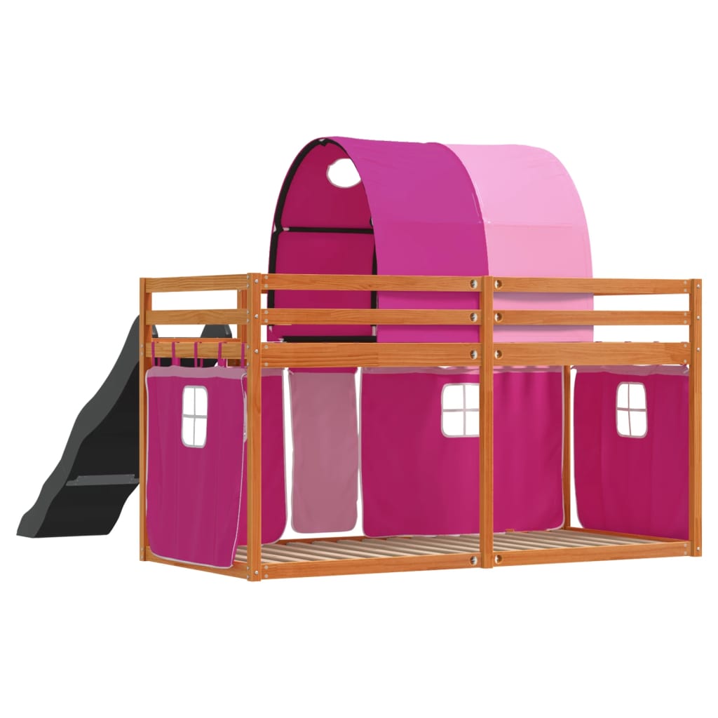 Lit superposé sans matelas avec toboggan et rideaux 80x200 cm