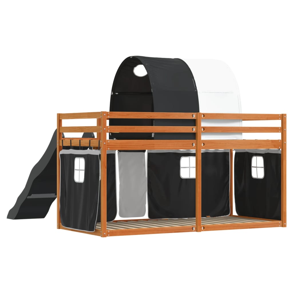 Lit superposé sans matelas avec toboggan blanc noir 90x190 cm