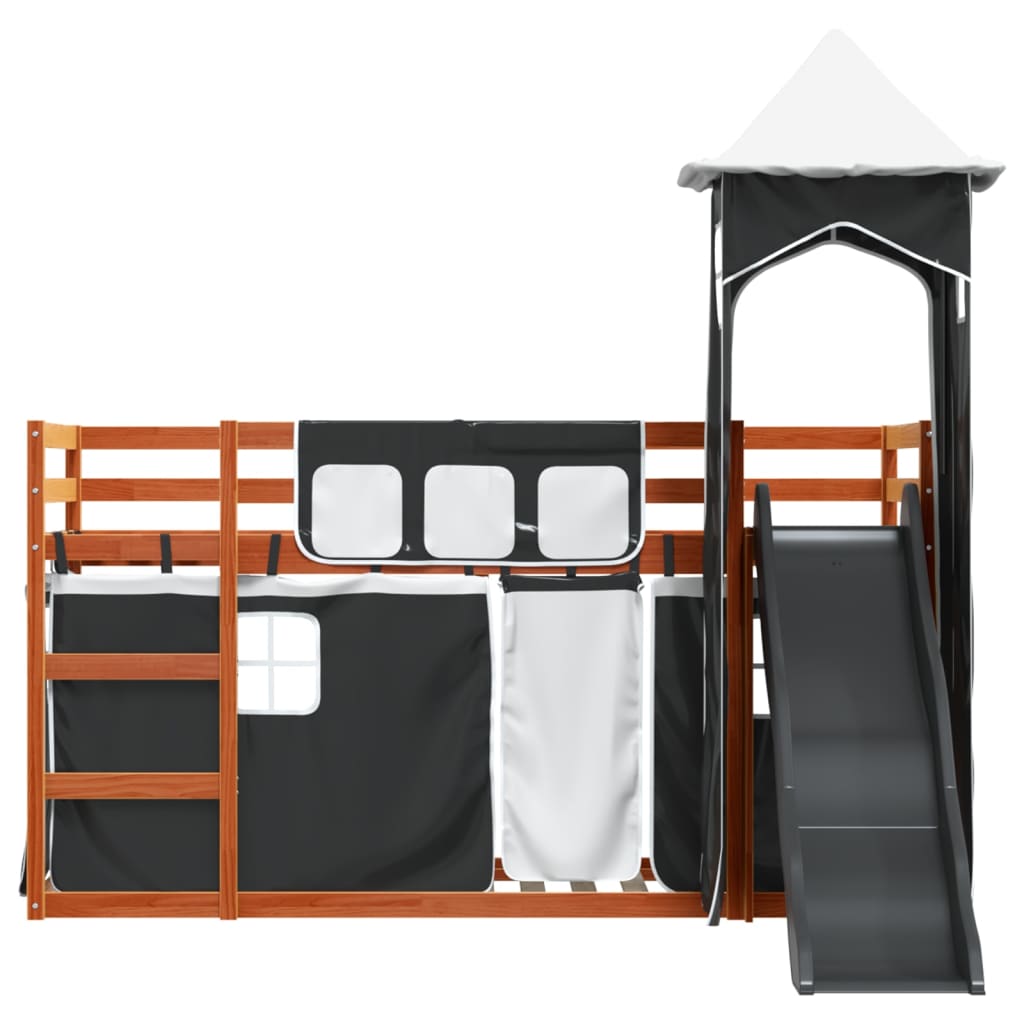 Lit superposé sans matelas avec toboggan blanc noir 90x200 cm