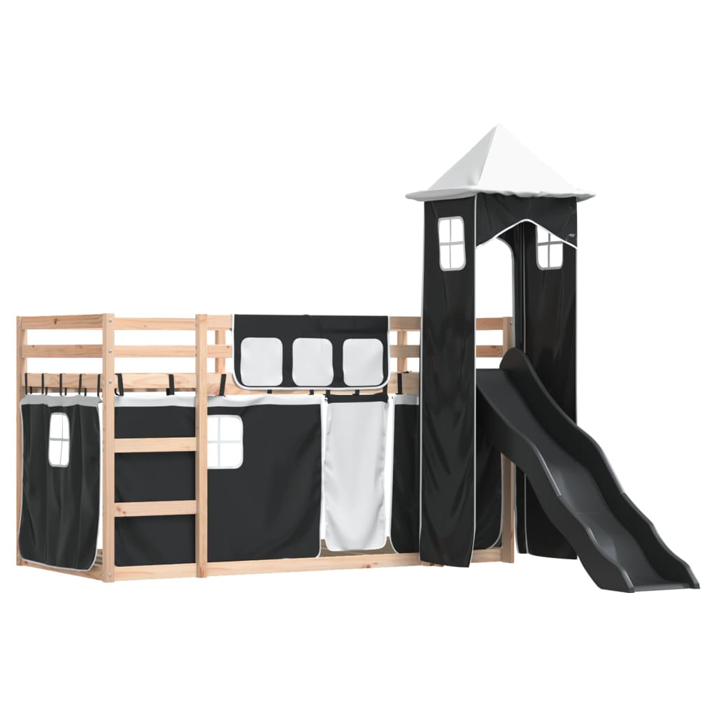 Lit superposé sans matelas avec toboggan blanc noir 80x200 cm