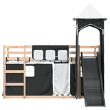 Lit superposé sans matelas avec toboggan blanc noir 80x200 cm