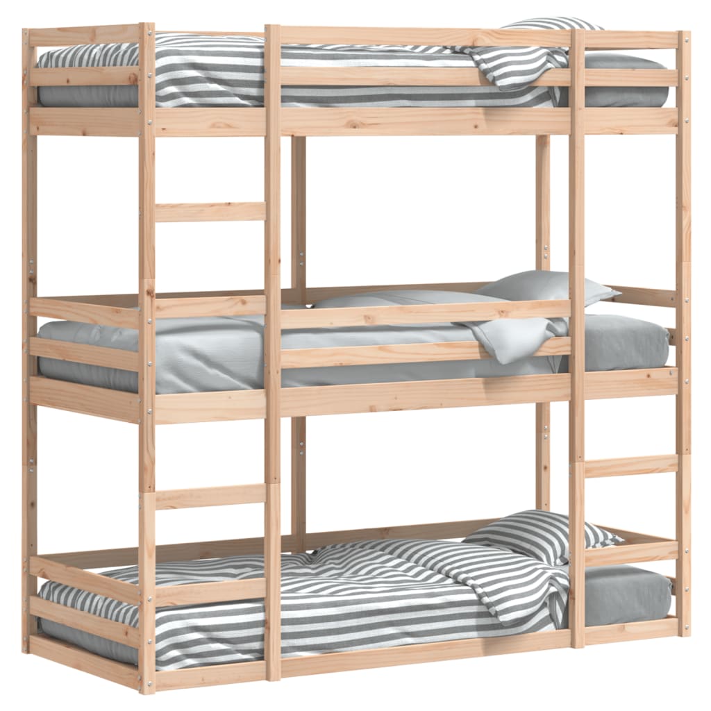 Lit superposé triple sans matelas 80x200 cm bois de pin massif