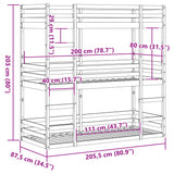 Lit superposé triple sans matelas 80x200 cm bois de pin massif