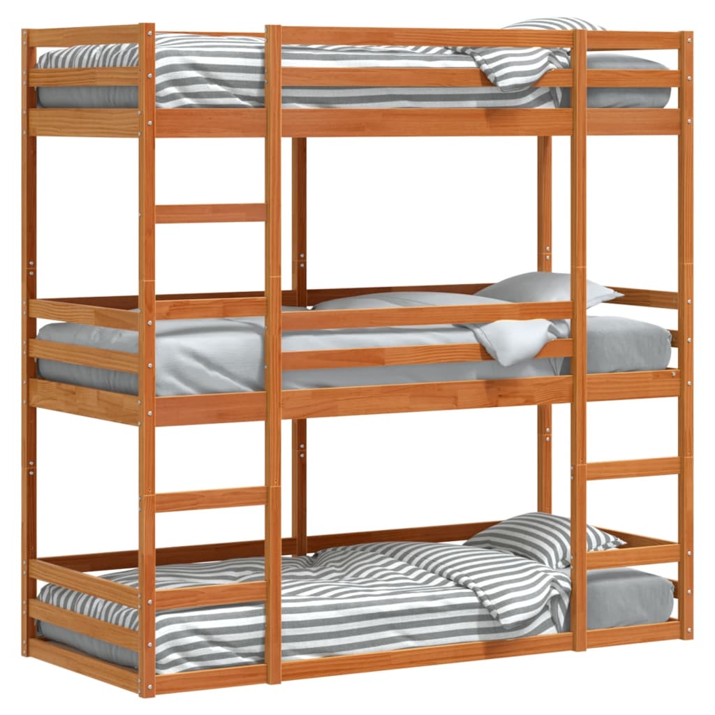 Lit superposé triple sans matelas 80x200 cm bois de pin massif