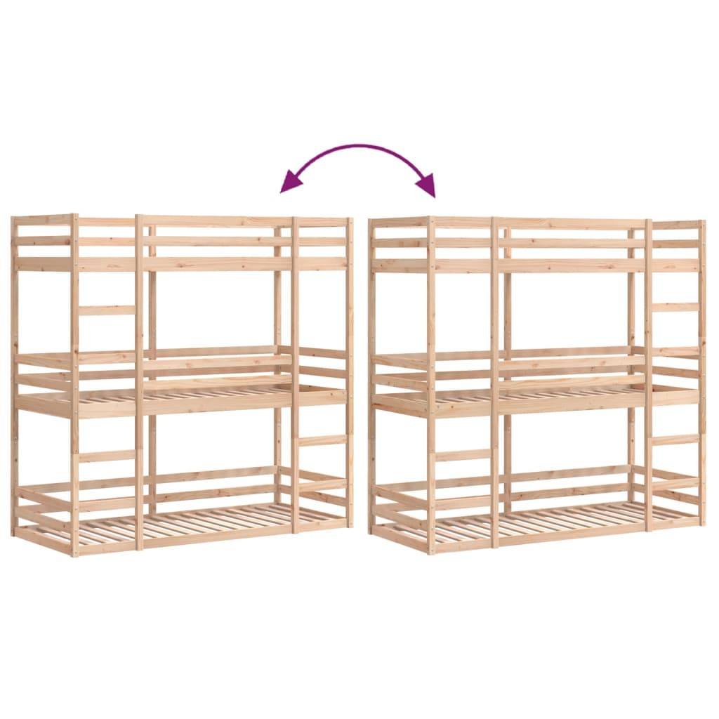 Lit superposé triple sans matelas 90x200 cm bois de pin massif