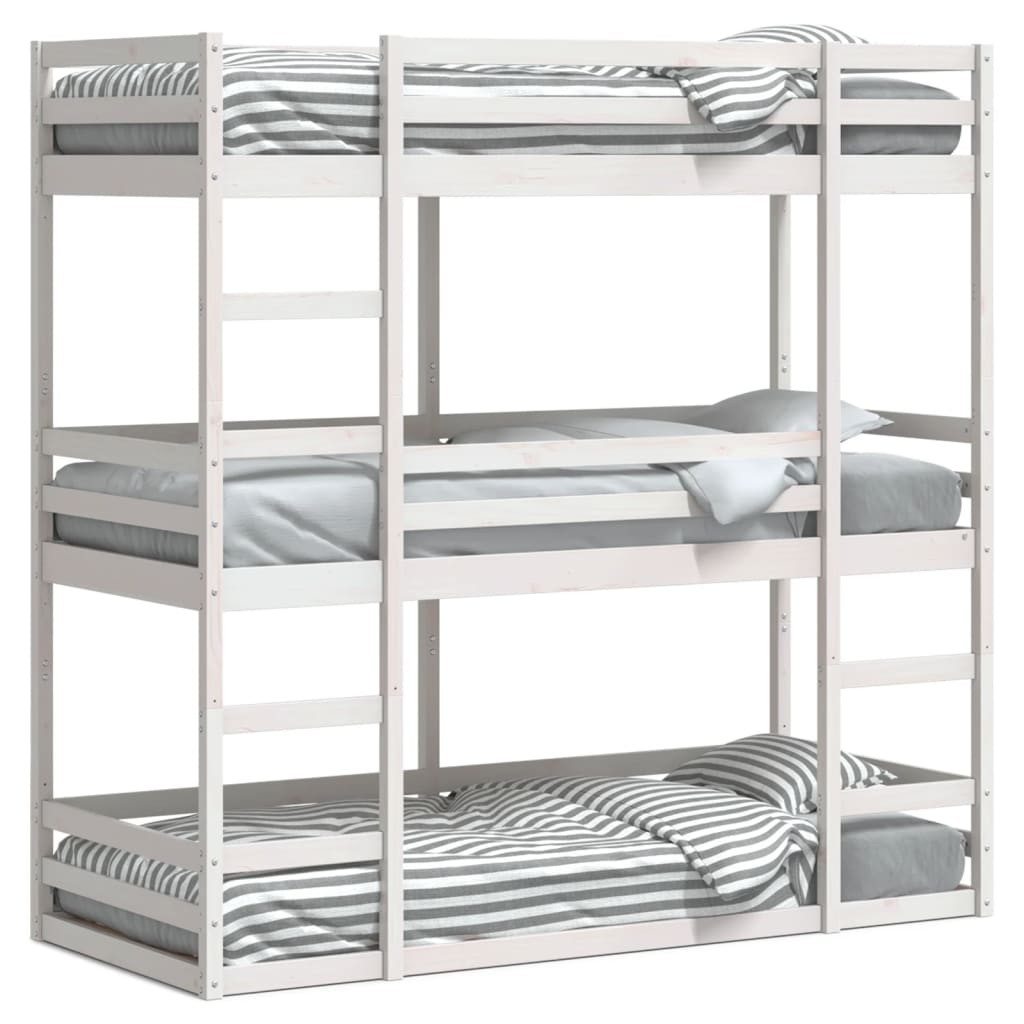 Lit superposé triple sans matelas 90x190 cm bois de pin massif