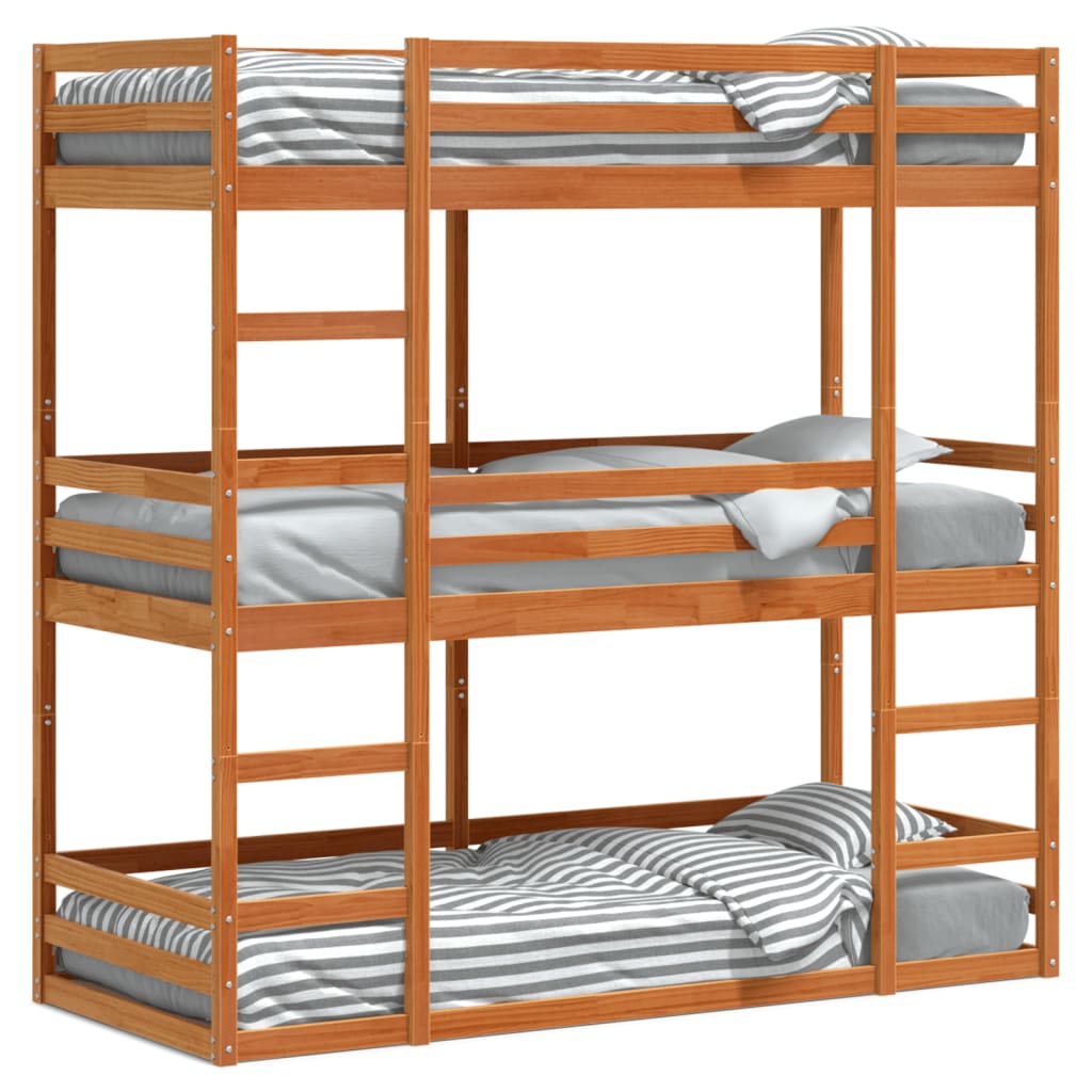 Lit superposé triple sans matelas 90x190 cm bois de pin massif