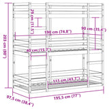 Lit superposé triple sans matelas 90x190 cm bois de pin massif