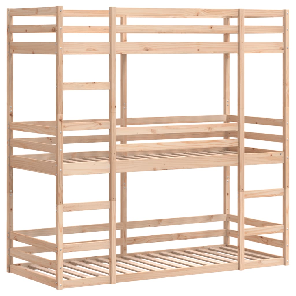 Lit superposé triple sans matelas 75x190 cm bois de pin massif