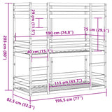 Lit superposé triple sans matelas 75x190 cm bois de pin massif