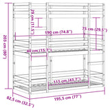 Lit superposé triple sans matelas 75x190 cm bois de pin massif