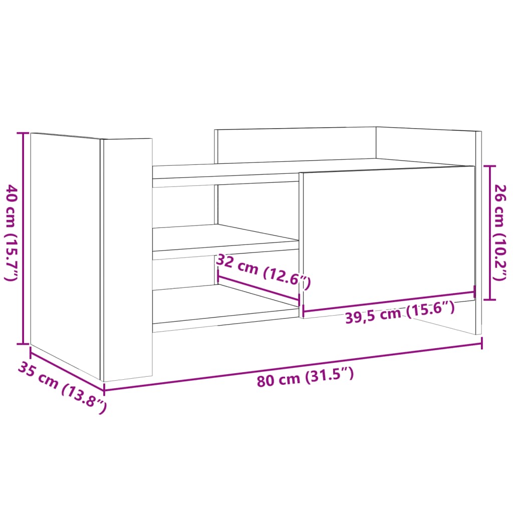 Meuble TV noir 80x35x40 cm bois d’ingénierie