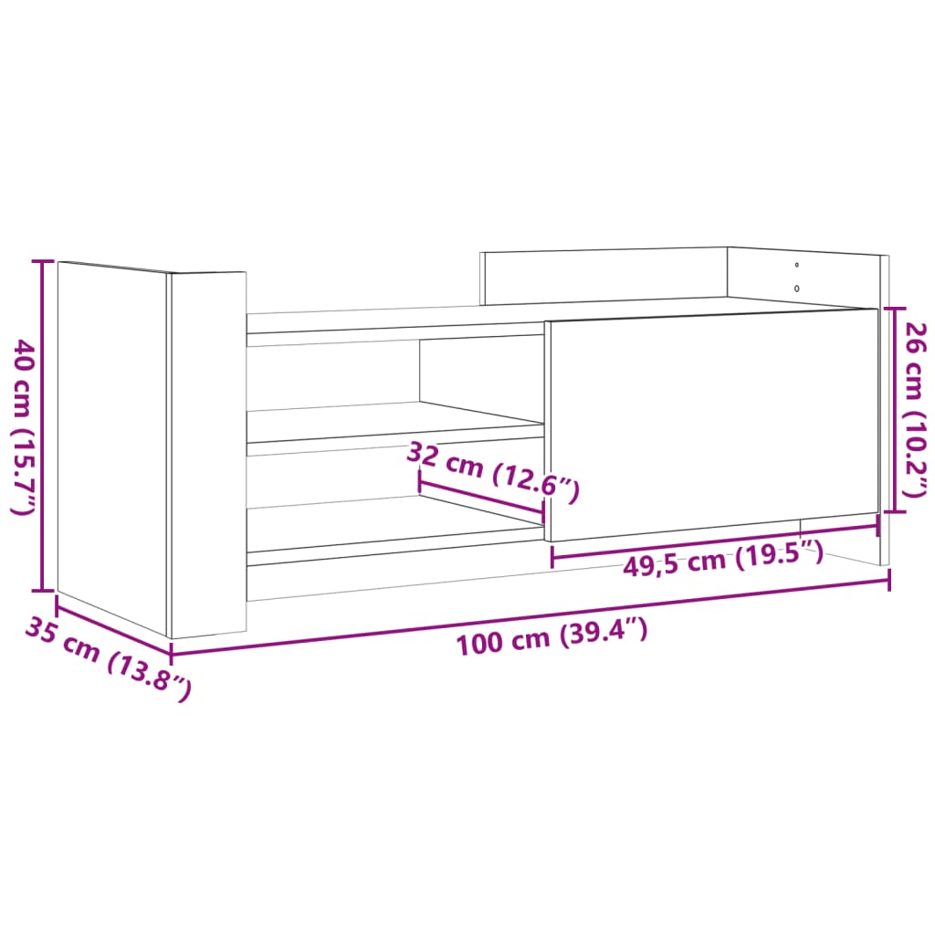 Black TV cabinet 100x35x40 cm Engineered wood