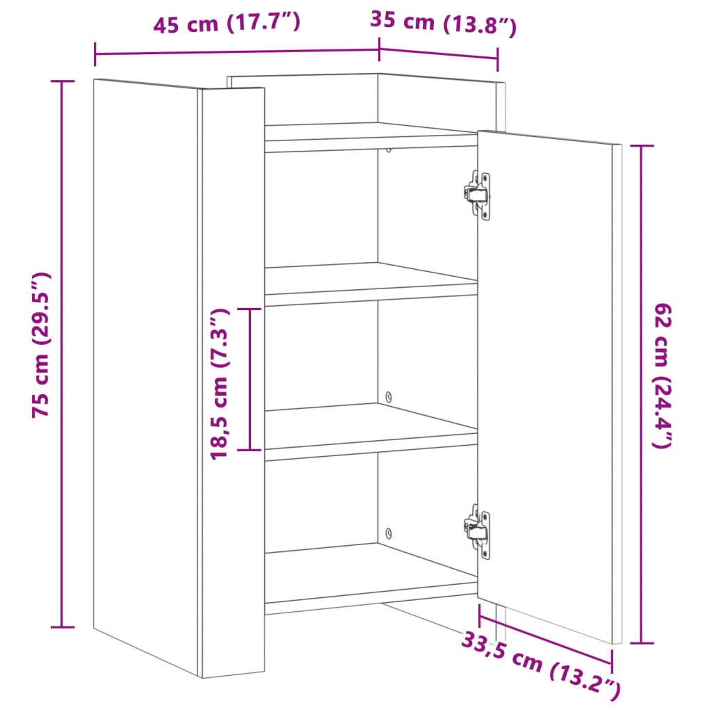 Sonoma graues Sideboard 45x35x75 cm Holzwerkstoff