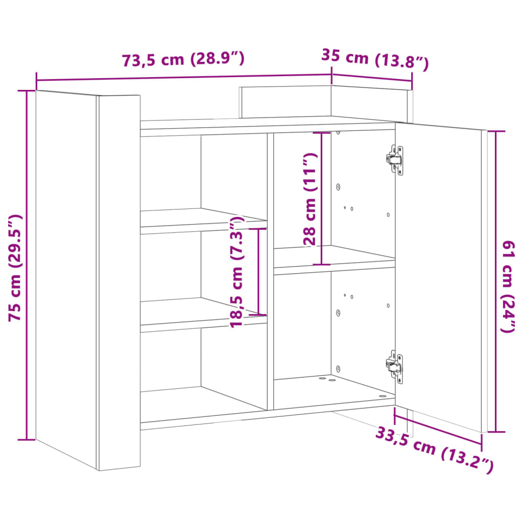 Buffet blanc 73,5x35x75 cm bois d’ingénierie