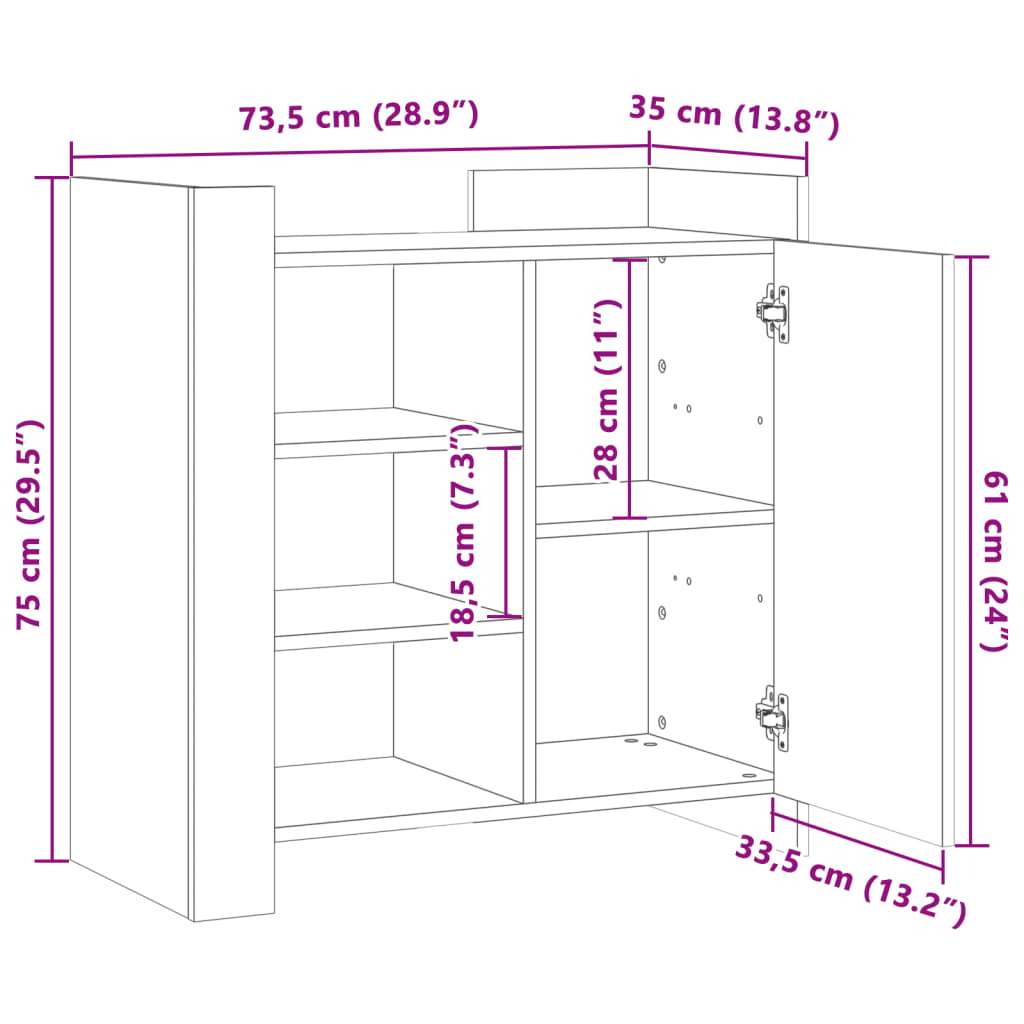 Buffet chêne sonoma 73,5x35x75 cm bois d'ingénierie