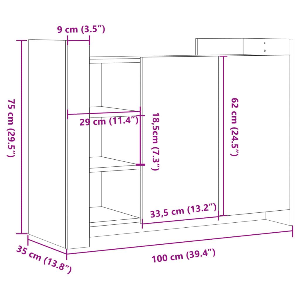 Buffet chêne sonoma 100x35x75 cm bois d'ingénierie