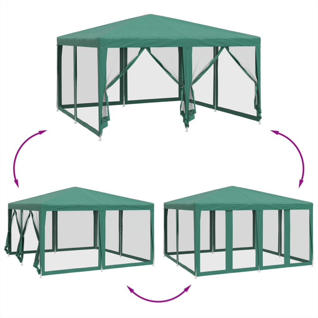 Tente de fête avec 8 parois latérales en maille vert 4x4 m PEHD